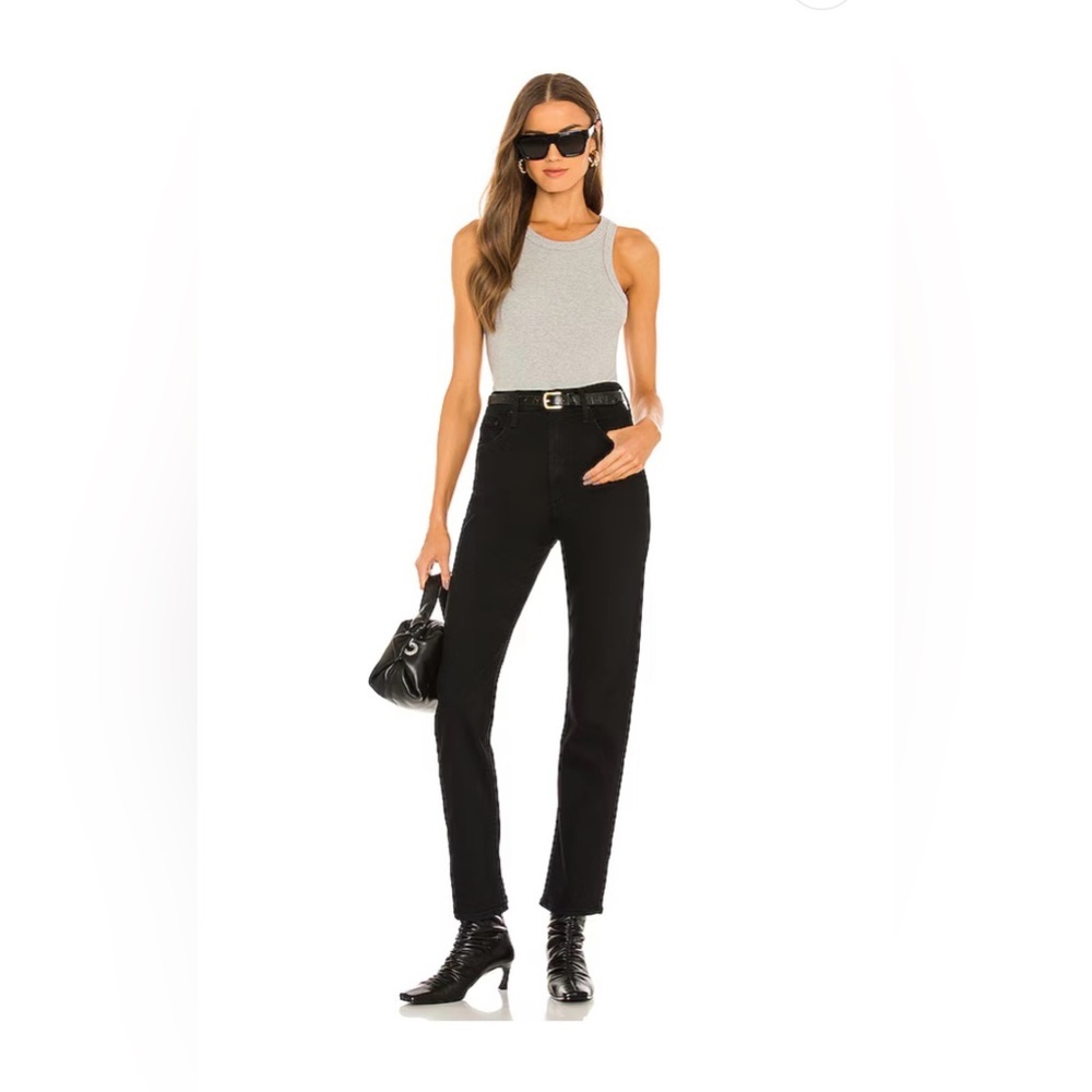 MOTHER High Waisted Rider Ankle Jeans in Not Guilty Wash Black 28